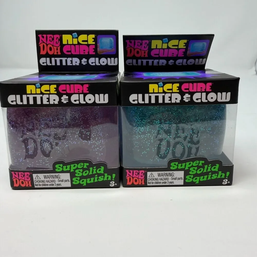 Nee Doh Nice Cube Glitter & Glow Purple and Blue Lot of 2